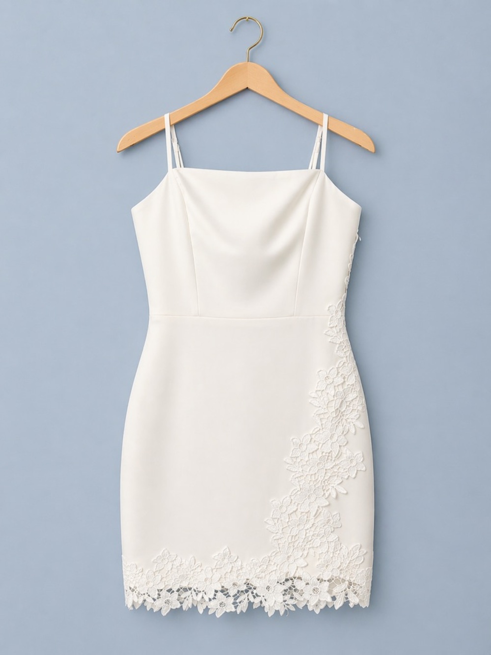 BCBG Elegant White Lace-Trim Slip Dress